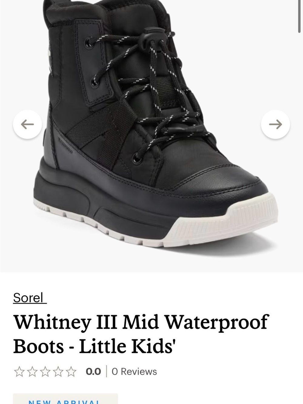 Sorel Kids' Whitney III Mid Waterproof Boots in Black and White